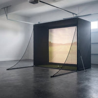 11' X 8' Complete Golf Simulator Enclosure Package, 4K-Ready Impact Screen with Blackout Enclosure Cage, Frame Poles, Side Nets & Sandbags, Easy Setup for Indoor/Garage Practice — Studio Shot