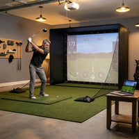 11' X 8' Complete Golf Simulator Enclosure Package, 4K-Ready Impact Screen with Blackout Enclosure Cage, Frame Poles, Side Nets & Sandbags, Easy Setup for Indoor/Garage Practice — Lifestyle