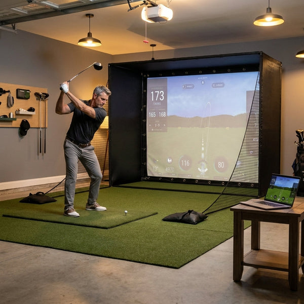 Golf Simulator Enclosure Built for Indoor Practice, 11x8 Complete Package, 4K-Ready Impact Screen, Frame Poles