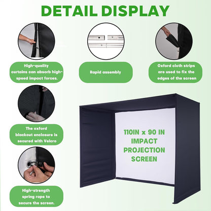 Golf Simulator Enclosure with Double-Layer Silent HD Impact Screen & Side Barriers,10×8 Ft Indoor Golf Hitting Cage with Φ32Mm Heavy Duty Stainless Steel Frame, Golf Practice Kit for Garage & Home Use