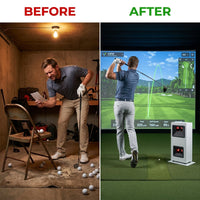 EYE MINI CORE Golf Launch Monitor & Simulator, 15 Ball Data Points, Near-Zero Latency, Works with Gspro, TGC19 & E6 — Before & After