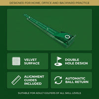 Golf Putting Mat Home Putting Green Golf Practice Velvet Mat with Alignment Guides and Automatic Ball Return for Women and Men — Results & Stats