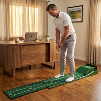 Golf Putting Mat Home Putting Green Golf Practice Velvet Mat with Alignment Guides and Automatic Ball Return for Women and Men — Lifestyle