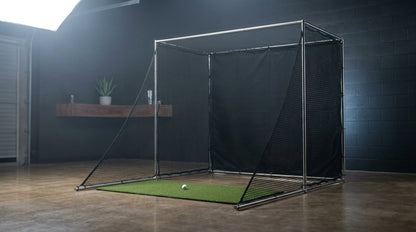 Golf Simulator Enclosure with Double-Layer Silent HD Impact Screen & Side Barriers,10×8 Ft Indoor Golf Hitting Cage with Φ32Mm Heavy Duty Stainless Steel Frame, Golf Practice Kit for Garage & Home Use — Lifestyle