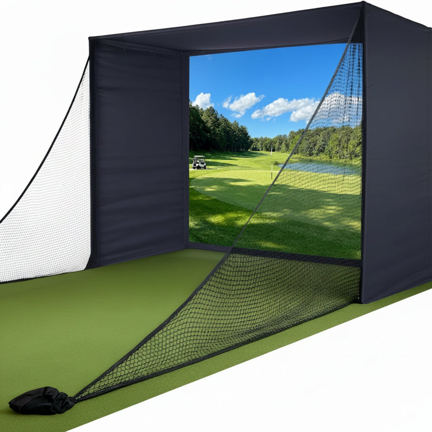Golf Simulator Enclosure with Double-Layer Silent HD Impact Screen & Side Barriers,10×8 Ft Indoor Golf Hitting Cage with Φ32Mm Heavy Duty Stainless Steel Frame, Golf Practice Kit for Garage & Home Use