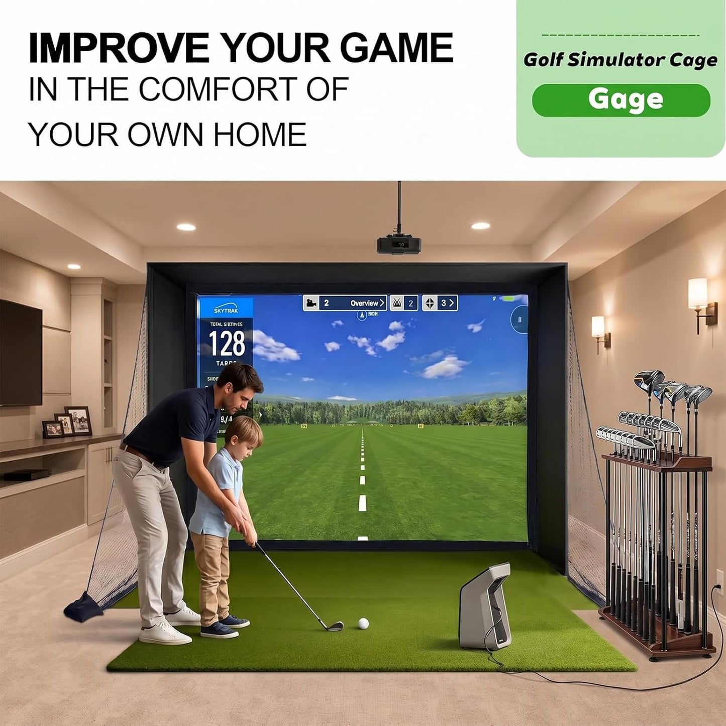 Golf Simulator Enclosure with Double-Layer Silent HD Impact Screen & Side Barriers,10×8 Ft Indoor Golf Hitting Cage with Φ32Mm Heavy Duty Stainless Steel Frame, Golf Practice Kit for Garage & Home Use