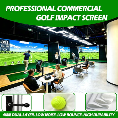 Golf Simulator Enclosure with Double-Layer Silent HD Impact Screen & Side Barriers,10×8 Ft Indoor Golf Hitting Cage with Φ32Mm Heavy Duty Stainless Steel Frame, Golf Practice Kit for Garage & Home Use